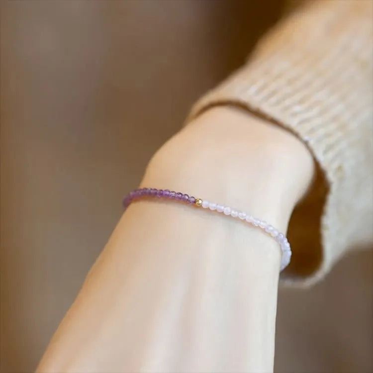 Pulsera fina de amatista y cuarzo rosa