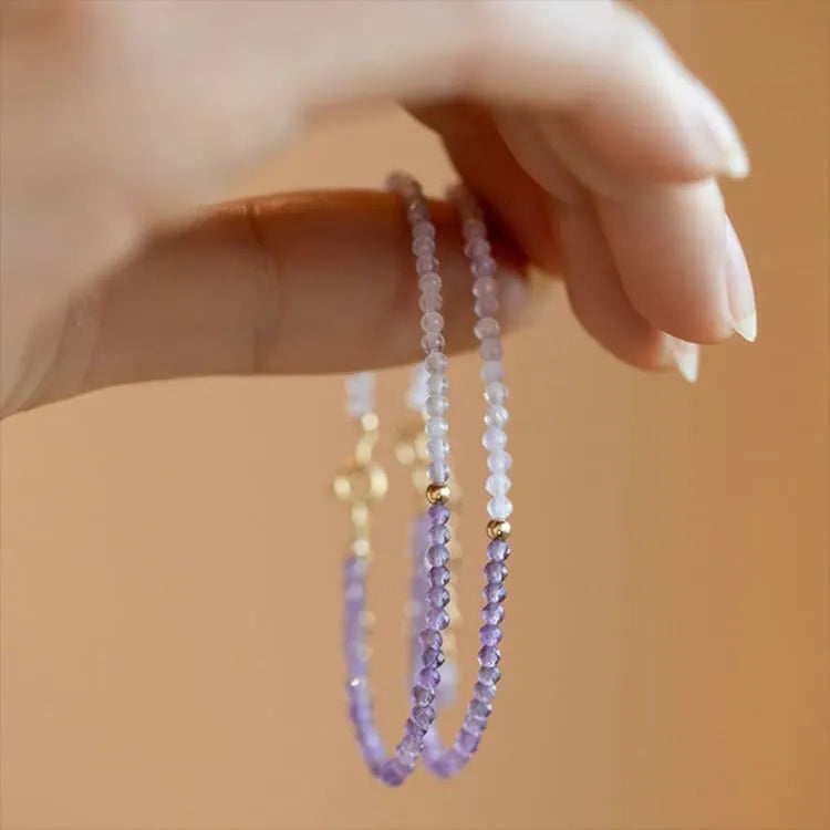 Pulsera fina de amatista y cuarzo rosa