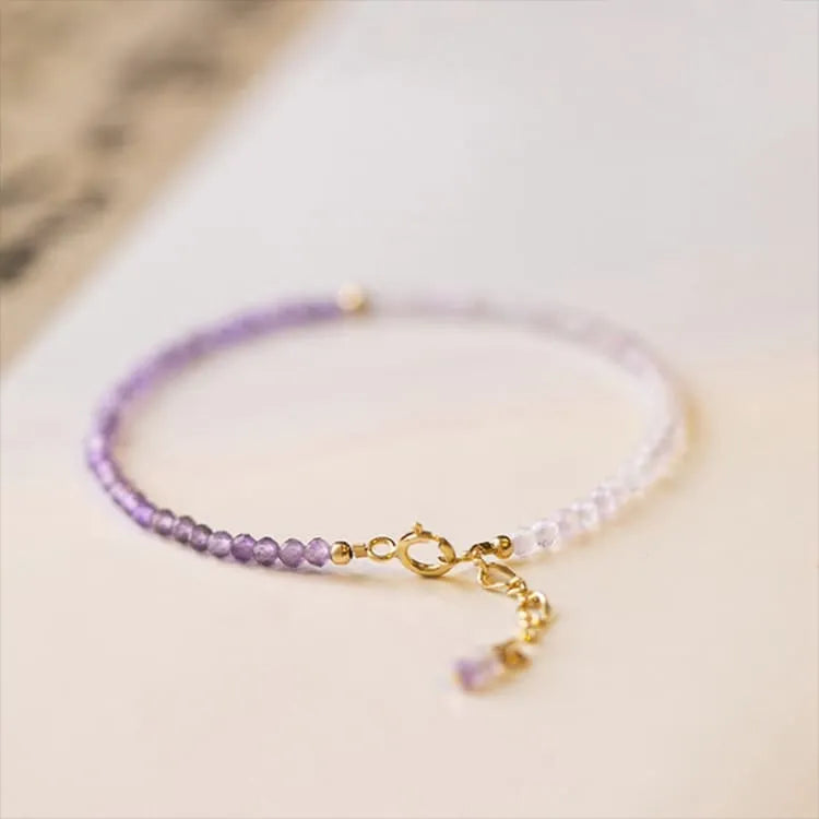 Pulsera fina de amatista y cuarzo rosa