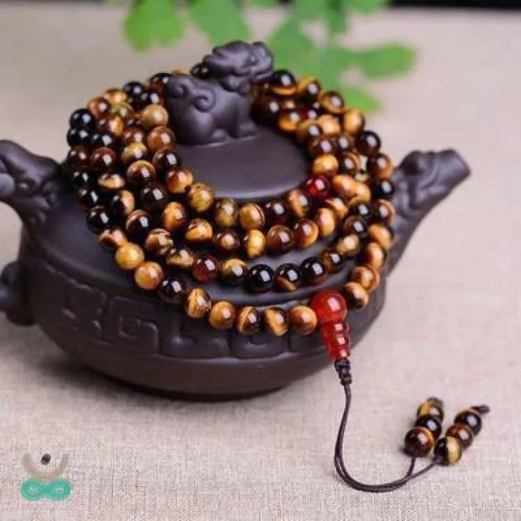Pulsera mala 108 perlas ojo de tigre perlas