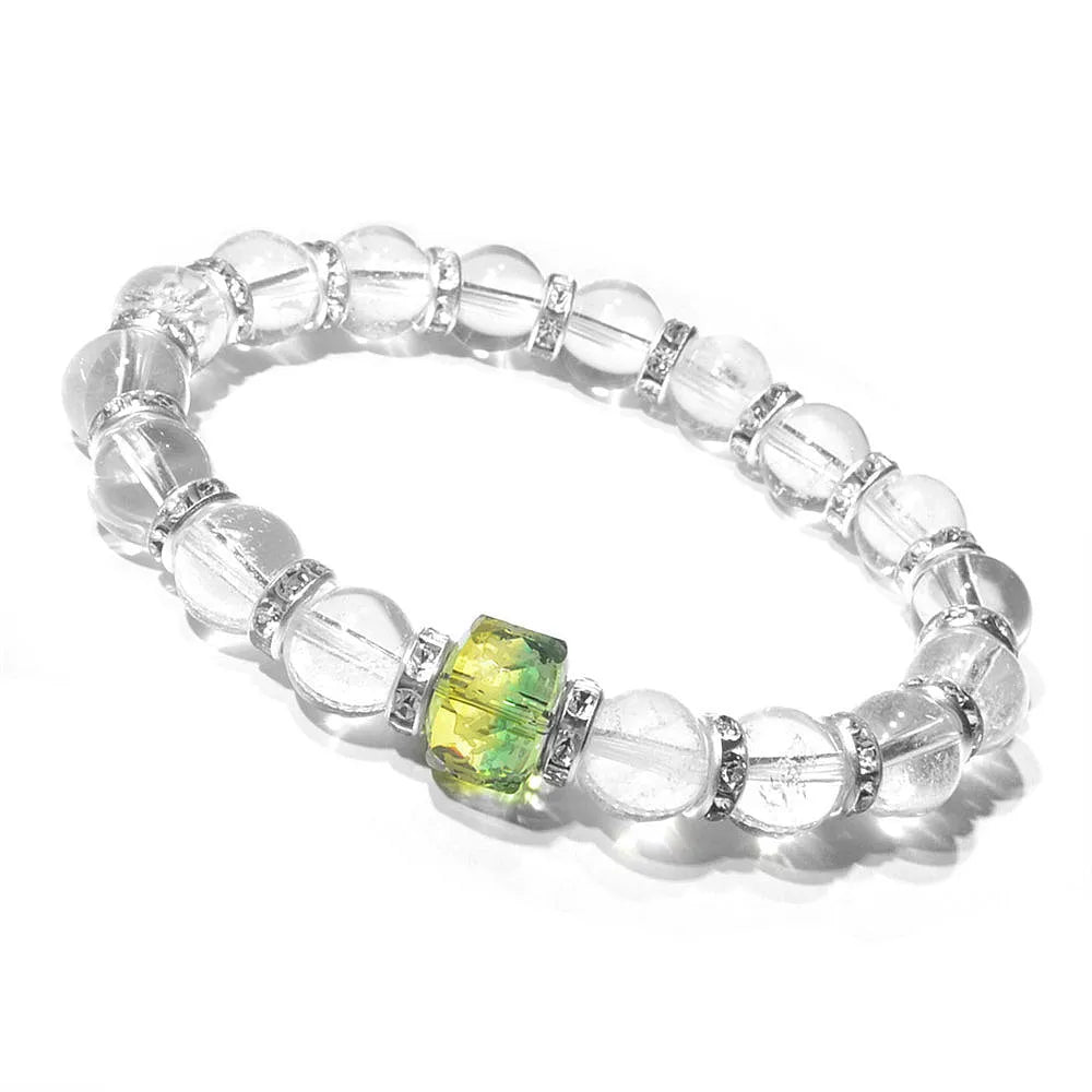 Pulsera tibetana con grabado sánscrito en cristal