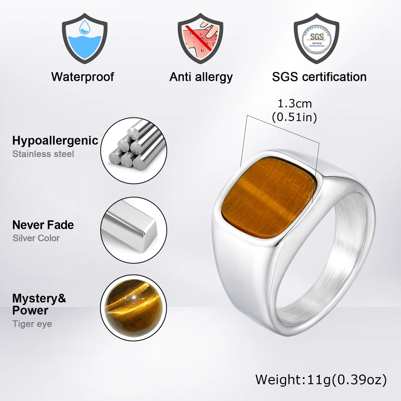 Anillo Ojo de Tigre Grande: El Escudo de Fuerza y Concentración para Él