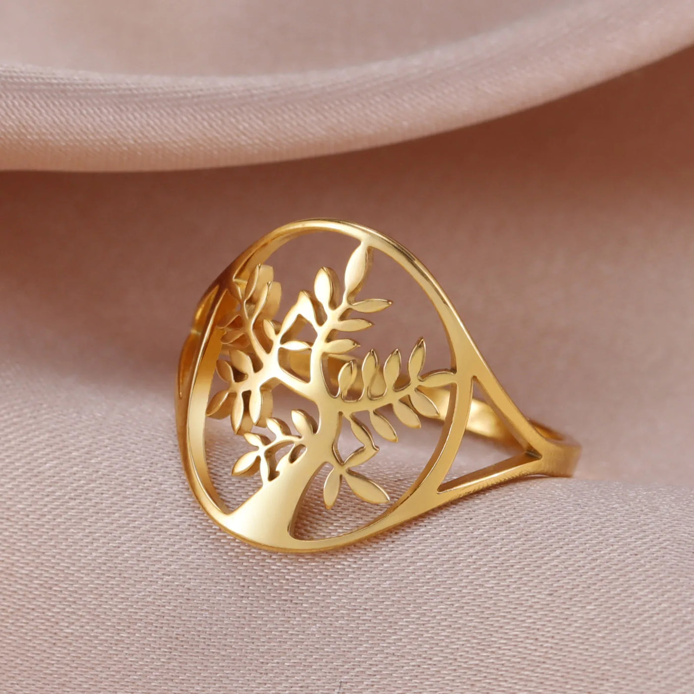 Anillo Árbol de la Vida Dorado en Acero Inoxidable – Armonía, Energía y Crecimiento Espiritual