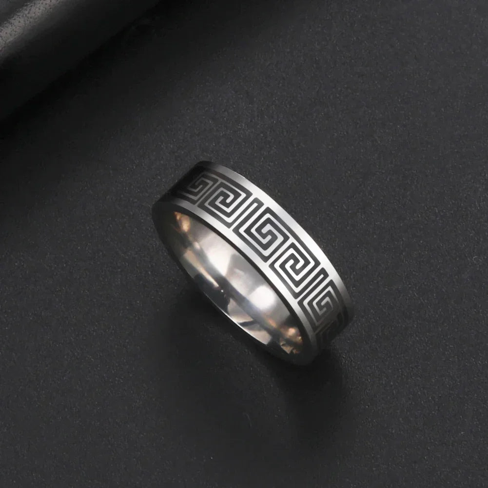 Anillo Zen de Acero Inoxidable Griego – Energía, Protección y Equilibrio Interior