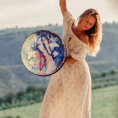 Tambor chamánico mujer y naturaleza
