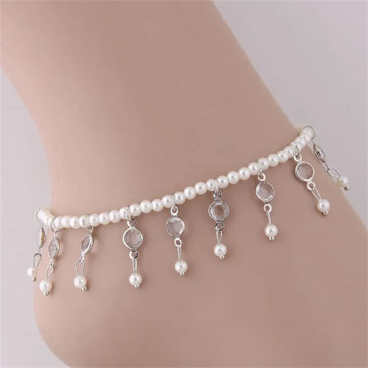 Tobillera con perlas de cristal colgantes