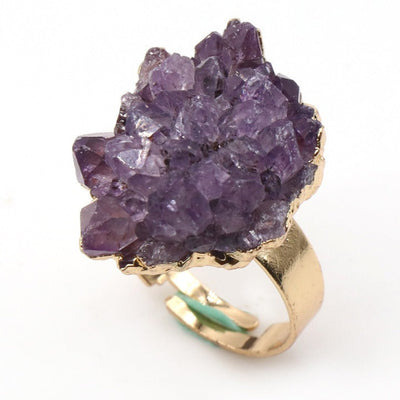 Anillo Ajustable de Amatista Natural en Plata y Oro 18K