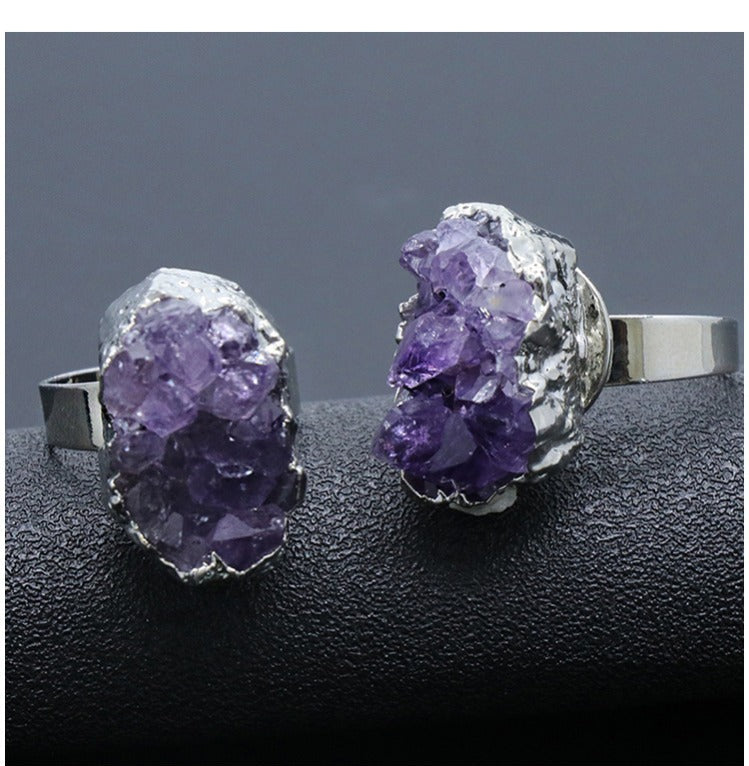 Anillo Ajustable de Amatista Natural en Plata y Oro 18K