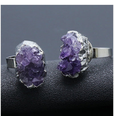 Anillo Ajustable de Amatista Natural en Plata y Oro 18K