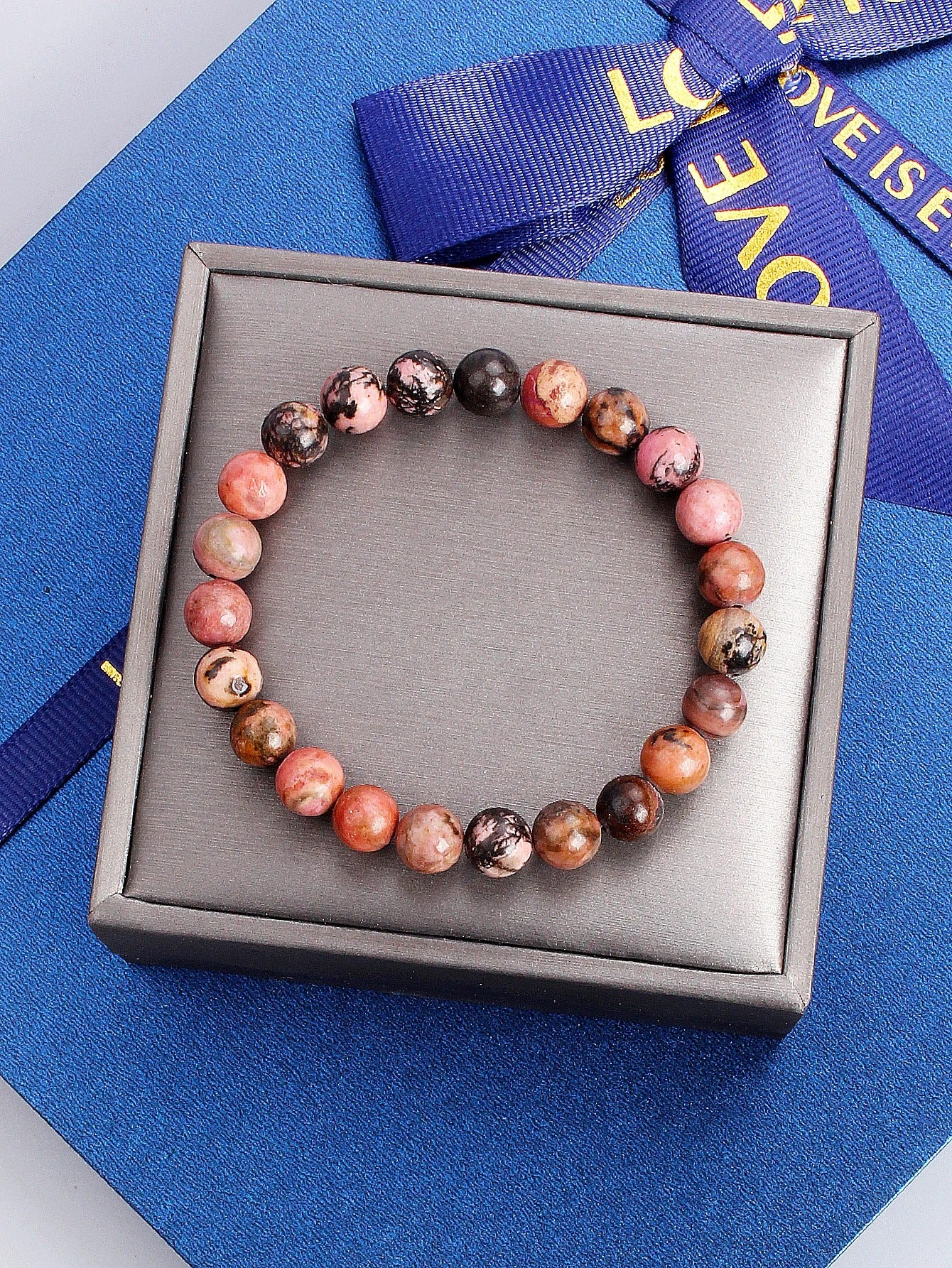 Pulsera de Rodonita Natural para Calmar el Estrés y Elevar tu Energía