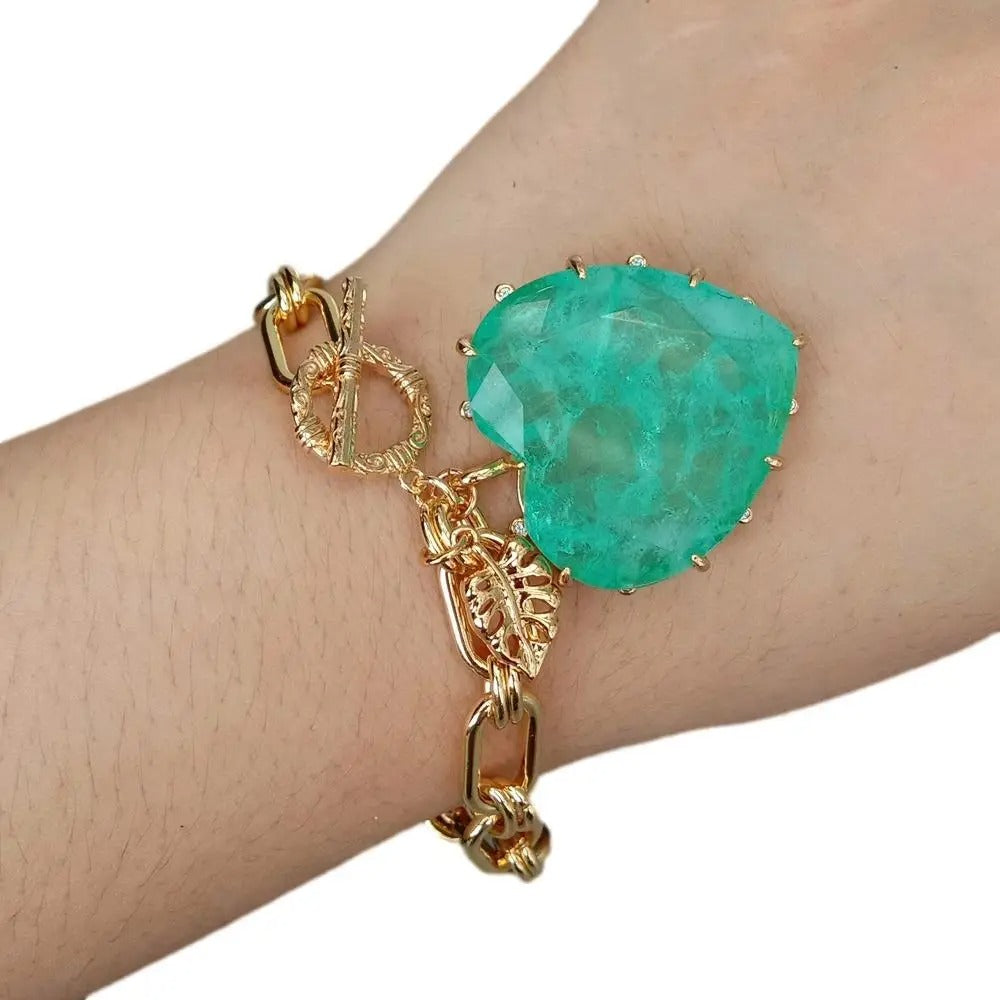 Pulsera Dorada con Cuarzo Verde