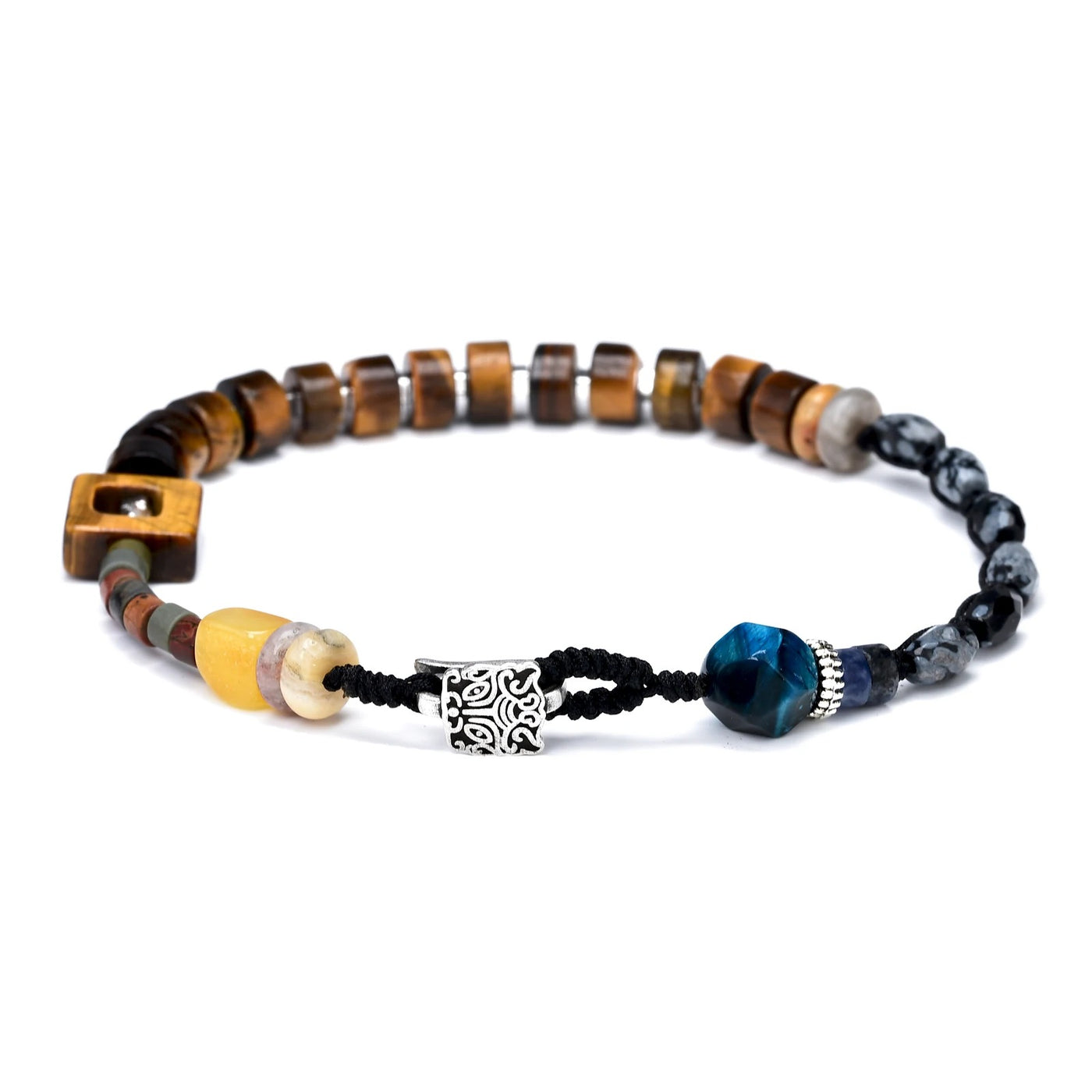 Pulsera Feng Shui de Protección con Obsidiana Nevada y Ojo de Tigre