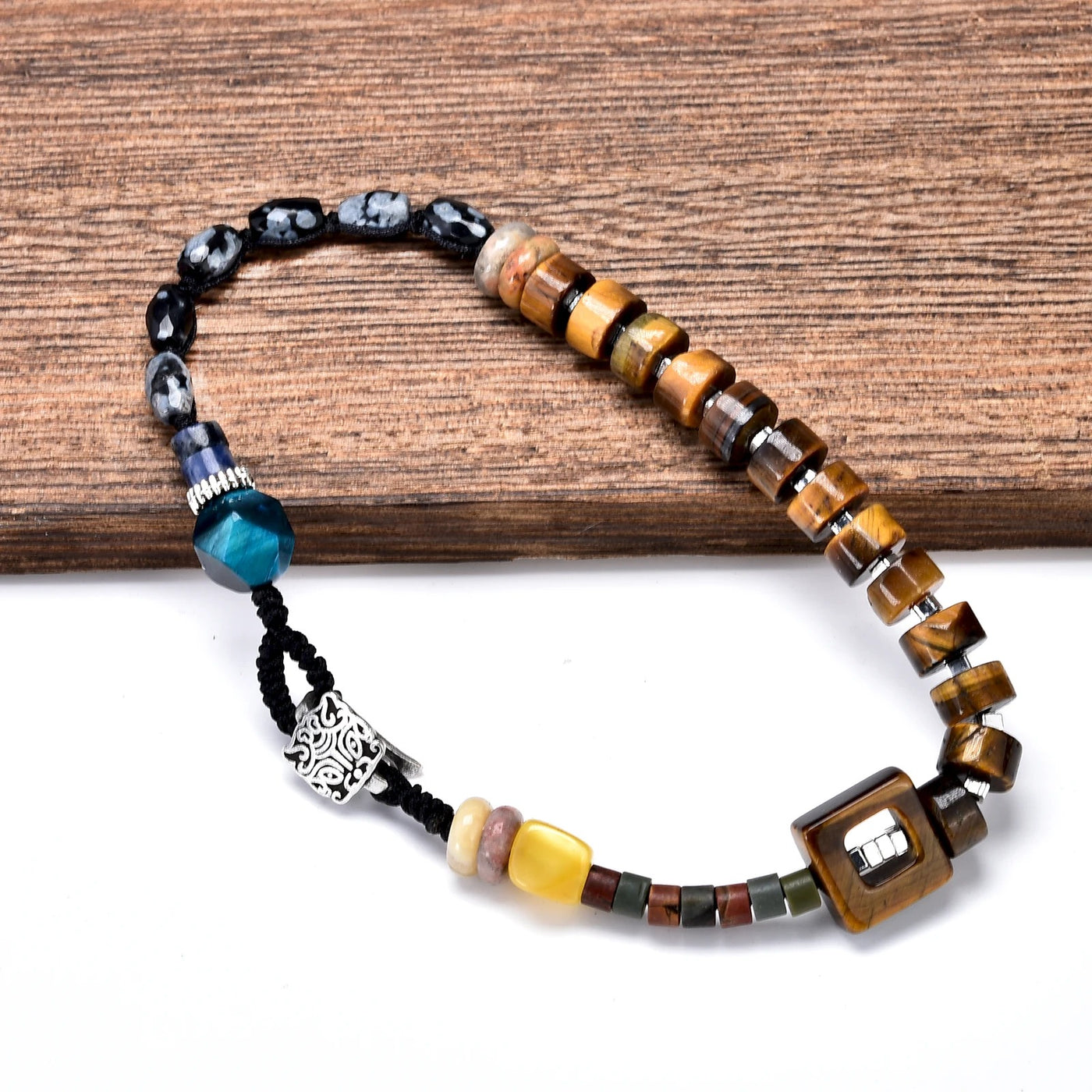 Pulsera Feng Shui de Protección con Obsidiana Nevada y Ojo de Tigre