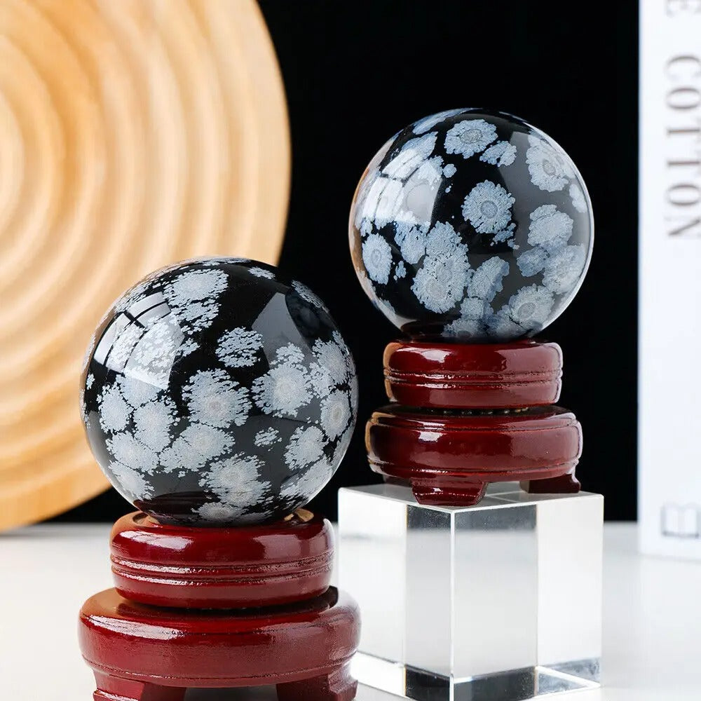 Esfera de Obsidiana Nevada Natural para Energía y Decoración Zen