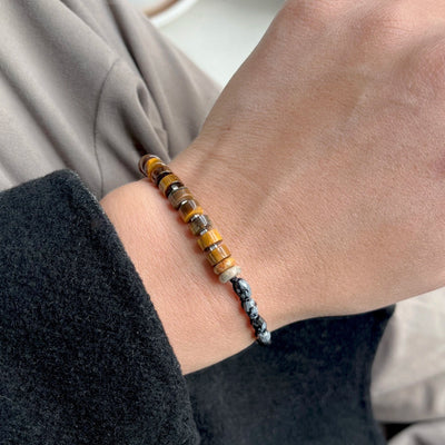 Pulsera Feng Shui de Protección con Obsidiana Nevada y Ojo de Tigre