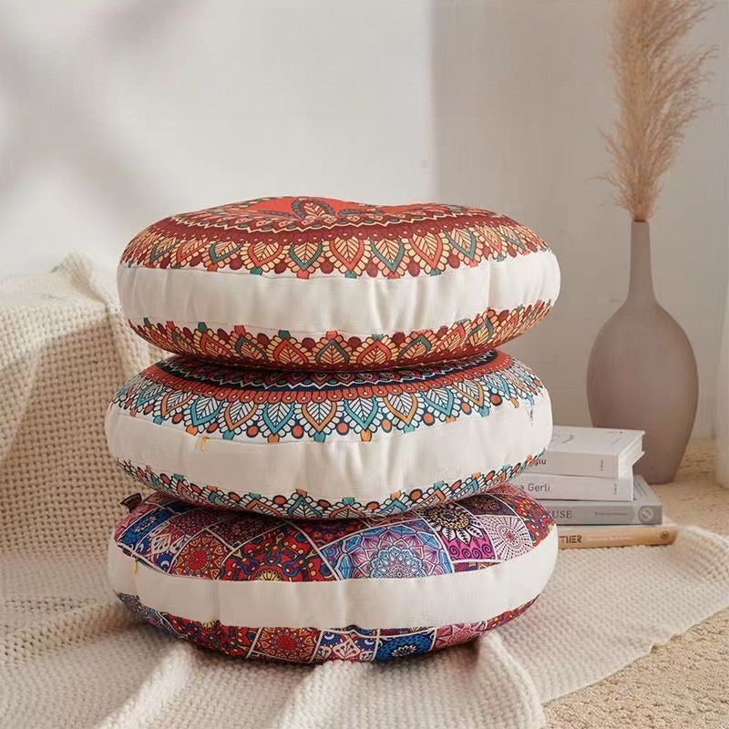 Cojín Redondo Étnico de Algodón y Lino – 40 cm